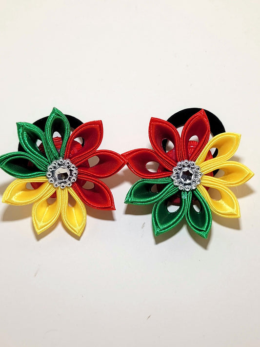Kanzashi plaukų gumytės (pora) – trispalvės