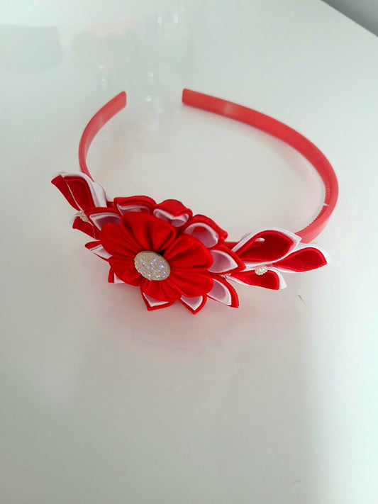 Kanzashi gėlių lankelis – raudonas